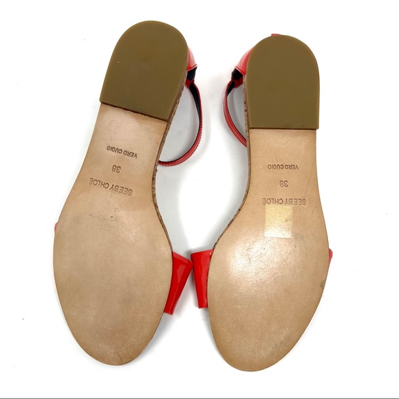 See By Chloe Patent Leather Peach Orange Summer Sandals - Picture 10 of 10